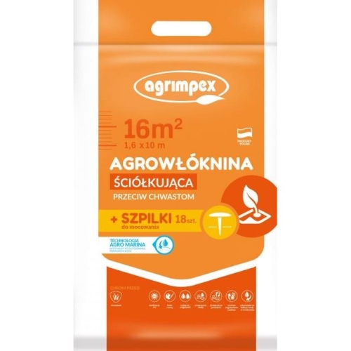Agrowłóknina Marina ściółkująca przeciw chwastom 1,6m x 10m czarna + szpilki 18 szt.