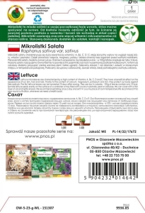 Nasiona na MIKROLISTKI sałata 1g