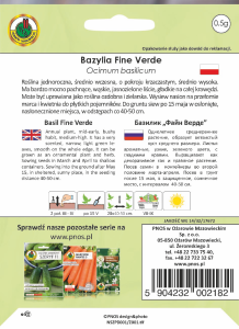 Nasiona PNOS - BAZYLIA FINE VERDE - TYL